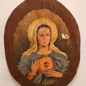 Vintage Midcentury MARY and JESUS Pair Of 2 Religious Wall Art with Sacred Heart